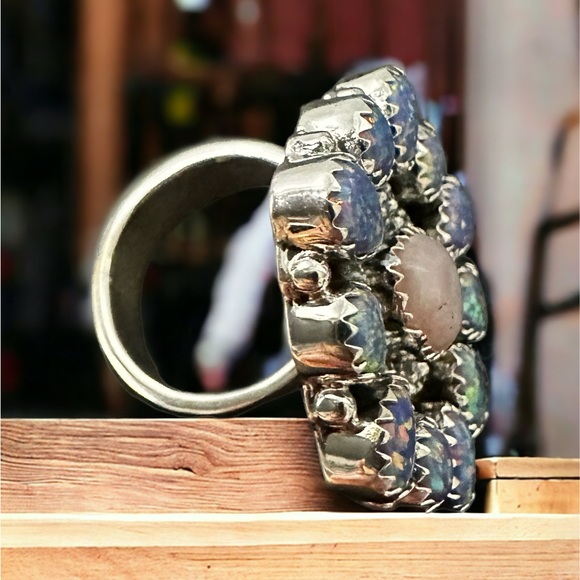 Native Aurora & Pink Opals Solid Sterling Ring - Picture 8 of 11